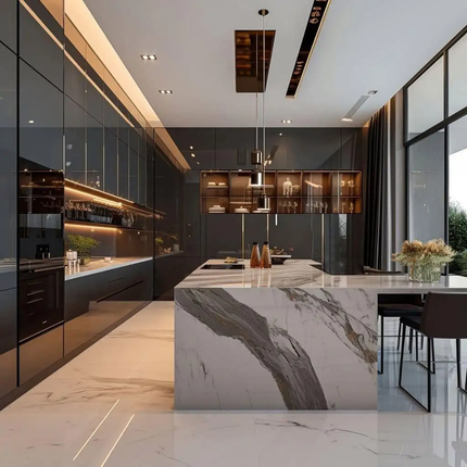 Modern Luxury Custom Kitchen Cabinets Granite Countertop China Whole House Furniture Dining Island Made Melamine MDF Board