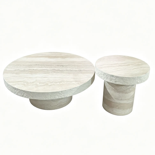 Modern Beige Travertine Accent Coffee Table With Rough Chiseled Edge Stone Side Table for Home Decor
