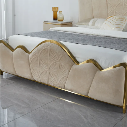 Elite Beige Soft Texture Supreme Bed Exquisite Modern Artistic Design