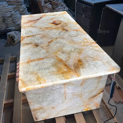 Natural Stone Backlit Marble Slabs Furniture Backlit Led Illuminated Marble Table Rectangular White Onyx Lumistone Dining Table