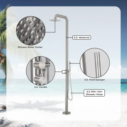 316 Stainless Steel Freestanding Outdoor Shower Premium Poolside Bath Fixture