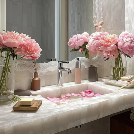 Elegant Rectangular Bathroom Vanity – White Crystal Marble Top, Sink Cabinet for Home, Hotel and Daily Use