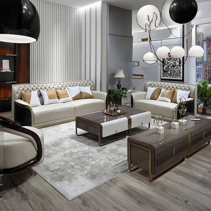 Luxury Gold Accent Sofa - Elegant Italian Design, Premium Leather with Stainless Steel Frame