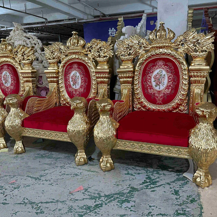 Magnificent Red Gold Eagle Throne Chair of Ultimate Royal Elegance