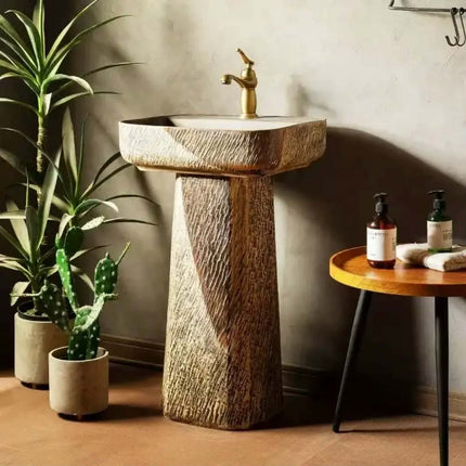 Kaolin Floor Mounted Vintage Simple Design Hand Wash Basin Bathroom Ceramic Floor Standing Lavabo Round Shape Pedestal Sink Bowl