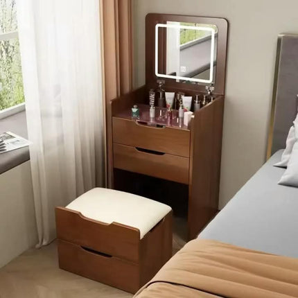 LED Light Dressing Table With MDF Wood Legs & Mirror Drawers Cheap Makeup Vanities For Bedroom Hotel Furniture