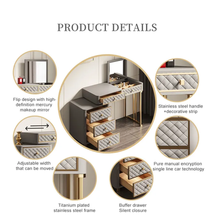 High Class Leather Dressing Table With Mirror Designs Dresser Luxury Bedroom Vanity Makeup Vanity Table Set