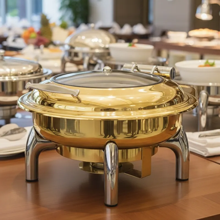 Luxury Stainless Steel Gold And White Hotel Fuel-Powered Chafing Dish Buffet Food Warmer for Catering Restaurant