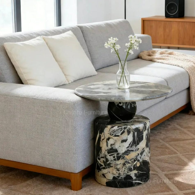 Popular New Design Round Marble Top Extendable Convertible Coffee Table Modern Living Room Furniture For Hotel Villa Decoration