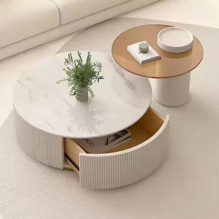 Luxury White Modern Round Marble Center Coffee Table for Living Room