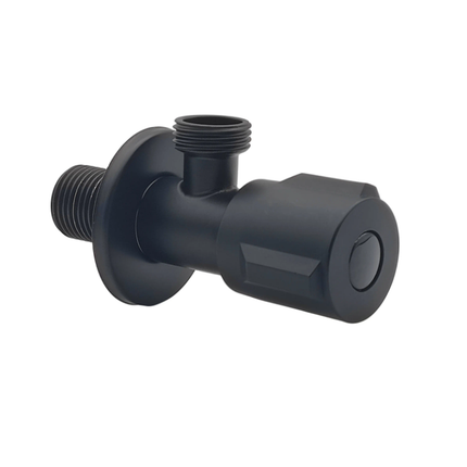 Black plumbing valve on a white background