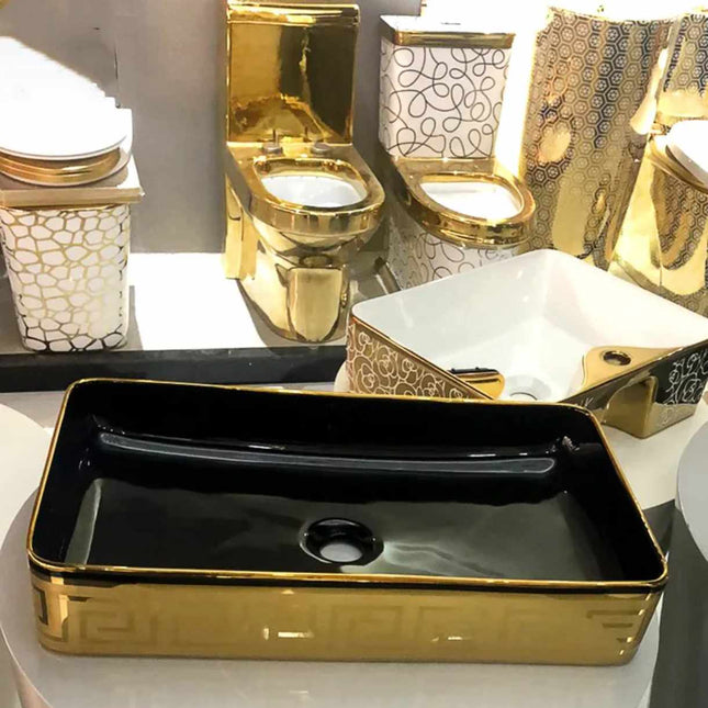Versace Wash Basin Gold Black Electroplating Porcelain