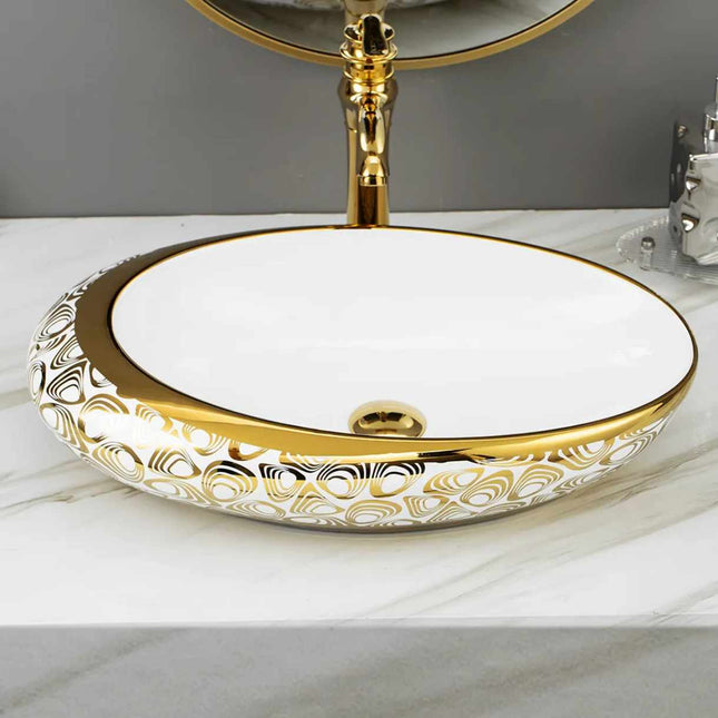 Unique Oval Design with Intricate Gold Embellishments Showcasing High-Quality Glazed Porcelain
