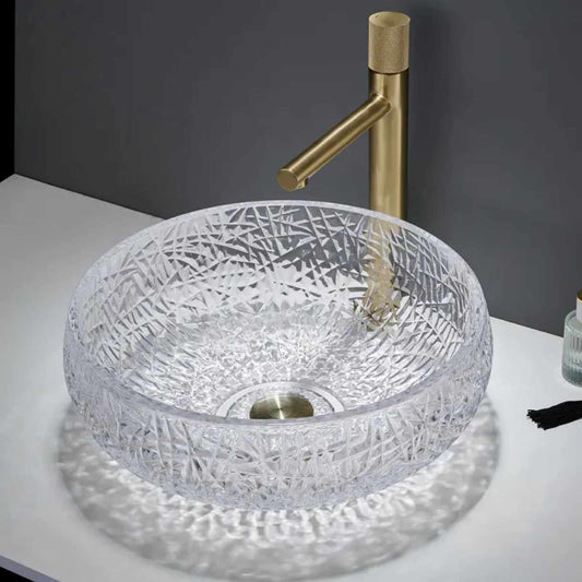 Crystal Artisan Crafted Tempered Glass Round Vessel Sink