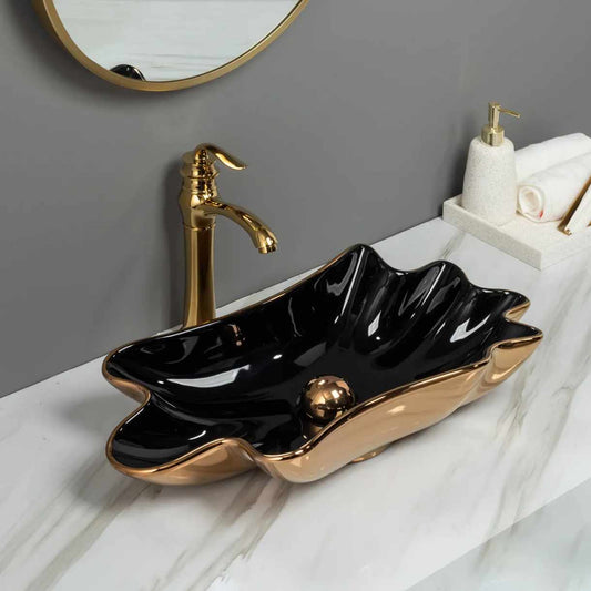 gold black basin sink electroplated glossy gold with popup drainer