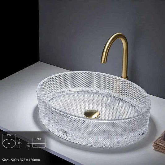 Artistic Tempered Glass Countertop Sink with Intricate Mesh Patterning