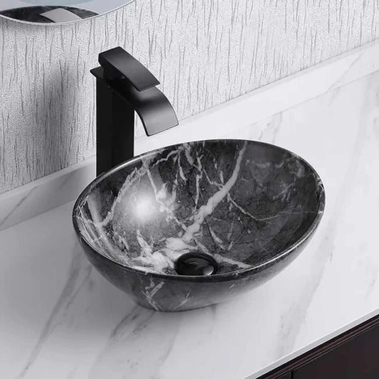 Nordic Marbling Oval Marble-Look Fixture Porcelain Sink Bain Countertop