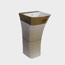 Load image into Gallery viewer, Stripe Stand Alone Gold White Electroplated Porcelain European Design Unique One Piece Gold Pedestal Basin Luxury Bathroom

