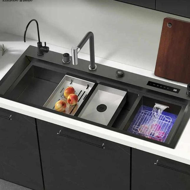 Évier de cuisine multifonction à un seul bac, à base surélevée, fait main, évier de cuisine intelligent