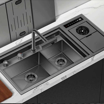 Évier de cuisine multifonction à un seul bac, à base surélevée, fait main, évier de cuisine intelligent