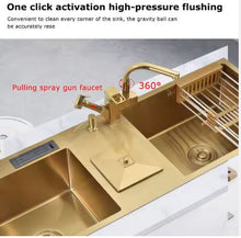 Load image into Gallery viewer, Kitchen Sink Gold Countertop Vessel Double Hand Wash Basin Golden-Plated Stainless Steel Bathroom &amp; Kitchen
