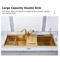 Load image into Gallery viewer, Kitchen Sink Gold Countertop Vessel Double Hand Wash Basin Golden-Plated Stainless Steel Bathroom &amp; Kitchen
