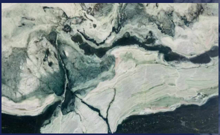 Fluid Green & White Marble Art Natural Brazilian Stone Sculptural Veins Dynamic Patterns