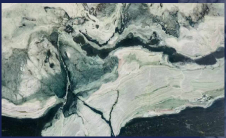 Fluid Green & White Marble Art Natural Brazilian Stone Sculptural Veins Dynamic Patterns