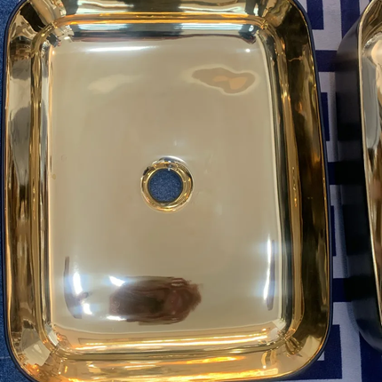Basin Gold Black Matte Electroplated Porcelain Rectangular Shape Countertop Basin for Bathroom Wash Basin Sink