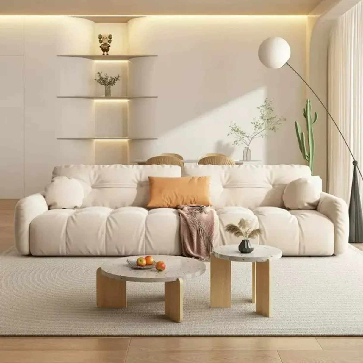 Modern Tufted Fabric Sofa – Comfortable 3-Seat Living Room Couch with Soft Cushions