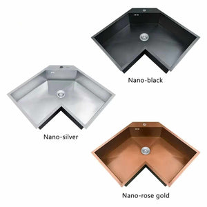 V-Shaped Corner Kitchen Sink 304 Stainless Steel Undermount Single Bowl