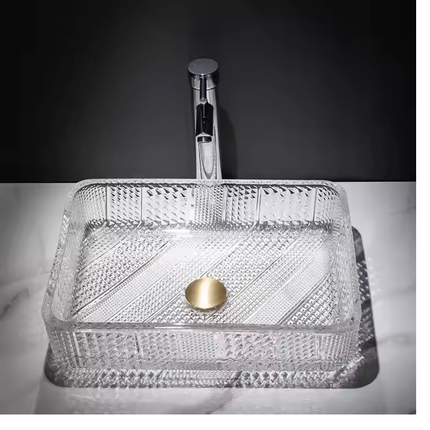 Tempered Rectangular Clear Glass Wash Basin