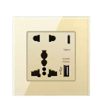 Load image into Gallery viewer, Tempered Glass UK 13A Wall Socket with USB &amp; Type-C Fast Charging – Modern Universal Switch
