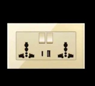 UK Gold Brushed Stainless Steel Wall Socket – 13A Dual Outlet with USB Fast Charging, Modern Switch Socket