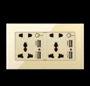 Tempered Glass Gold UK Wall Socket with USB Type-C – Double Universal Outlet & Single Light Switch, Modern Power Socket