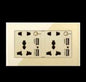 Tempered Glass Gold UK Wall Socket with USB Type-C – Double Universal Outlet & Single Light Switch, Modern Power Socket