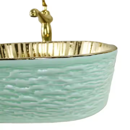 Green with Golden Plated Countertop Wash Basin