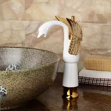 Load image into Gallery viewer, Swan Inspired Artistic Bathroom Faucet White and Gold Modern Style
