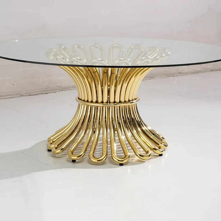 Modern Gold Stainless Steel and Clear Glass Top Dining Table for Outdoor Wedding Hotel Furniture Round Wedding Banquet Table
