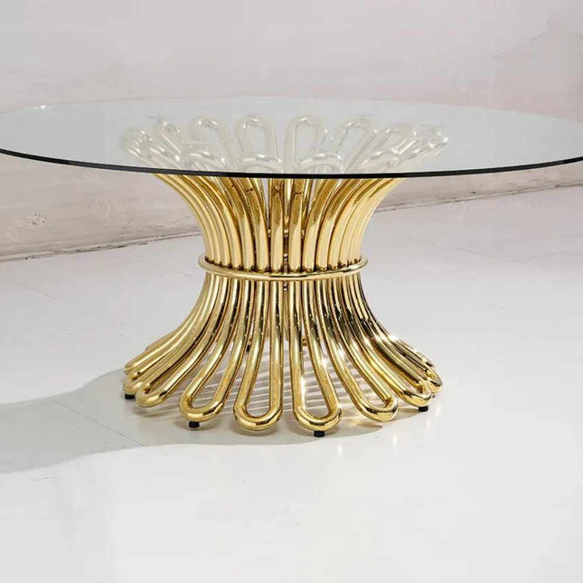 Modern Gold Stainless Steel and Clear Glass Top Dining Table for Outdoor Wedding Hotel Furniture Round Wedding Banquet Table