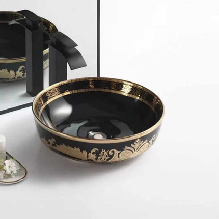 Black and Gold Floral Basin Electroplated Modern Style Edition