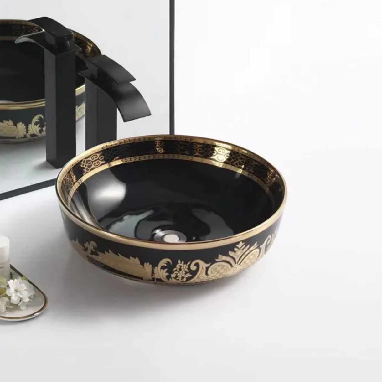 Black and Gold Floral Basin Electroplated Modern Style Edition