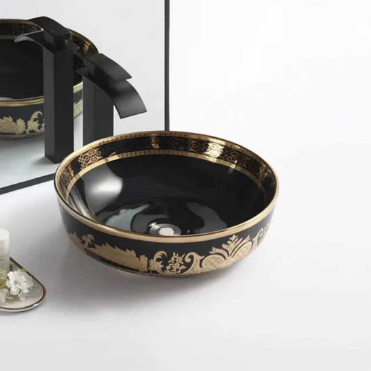 Black and Gold Floral Basin Electroplated Modern Style Edition