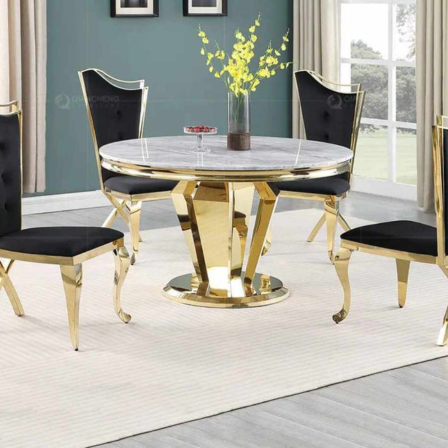 8 Seaters Stainless Steel Frame Round Marble Top Dining Table New Modern High Quality Marble Dinning Table