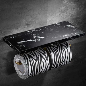 Double Toilet Paper Holder With Storage Wall Mounted Brass Black White Marble