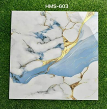 60x60 CM Glossy with Gold and Blue Line Porcelain Tiles