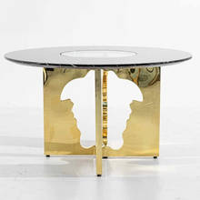 Load image into Gallery viewer, Medusa Gaze Centerpiece A Round Marble and Gold Accent Table Featuring an Intricate Medusa Profile Cutout  Fusion of Classic Luxury and Modern Design This Table Serves as a Striking Focal Point Where the Elegance of Marble Meets the Opulence of Gold
