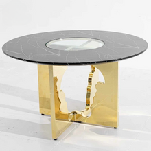 Load image into Gallery viewer, Medusa Gaze Centerpiece A Round Marble and Gold Accent Table Featuring an Intricate Medusa Profile Cutout  Fusion of Classic Luxury and Modern Design This Table Serves as a Striking Focal Point Where the Elegance of Marble Meets the Opulence of Gold
