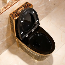 Загрузить изображение в средство просмотра галереи, Black and Gold-Colored One Piece WC Toilet Bowl Floor-Mounted Elongated Ceramic
