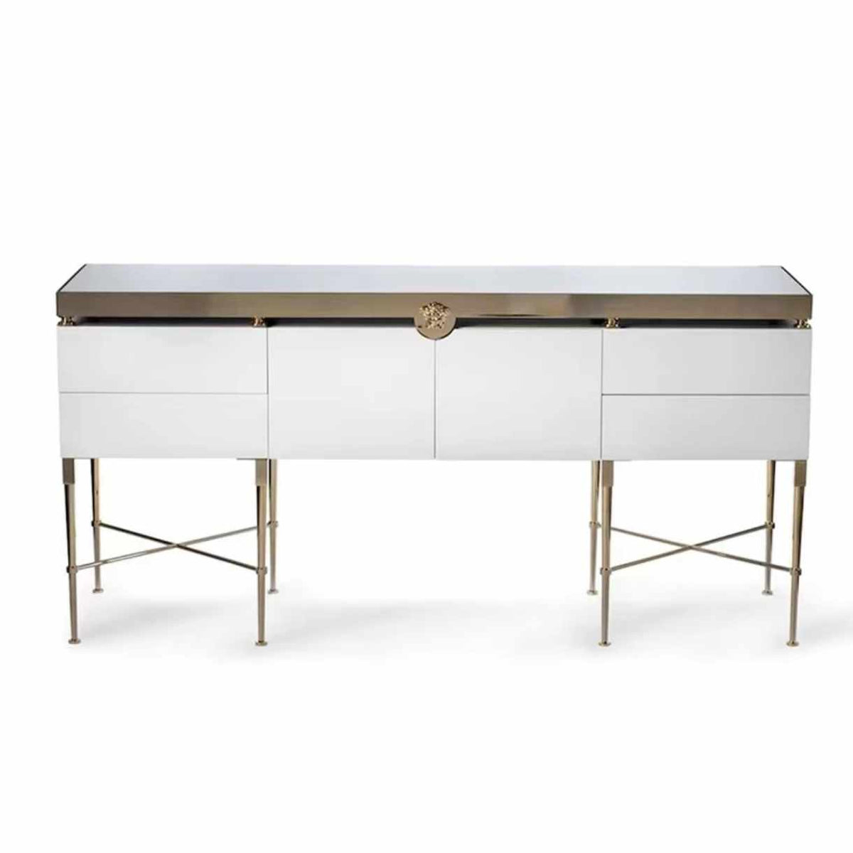 Luxurious Minimalist White Black Rectangular Versace Medusa Console Ta ...
